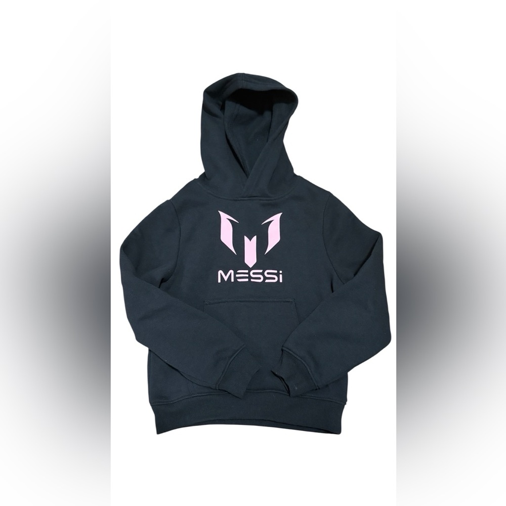 Black Hoodie with Pink Messi Logo